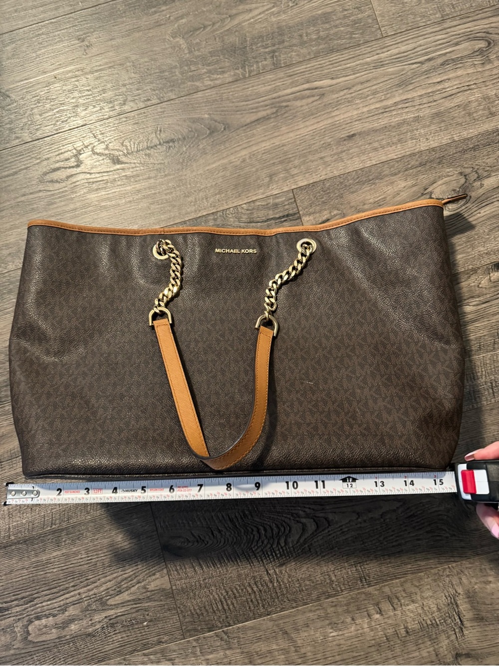 Michael Kors Large Brown Logo Tote with Chain Handles